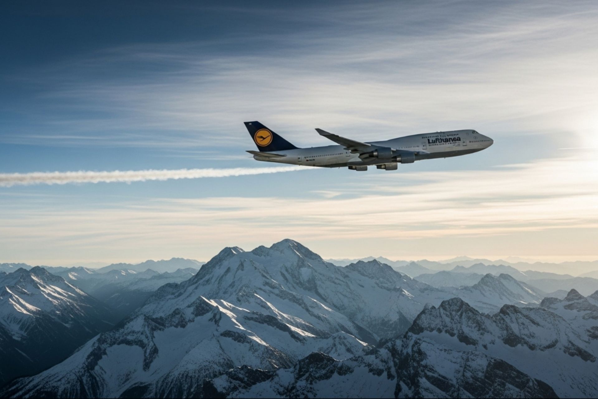 هواپیمای لوفتهانزا بر فراز کوههای آلپ اروپا