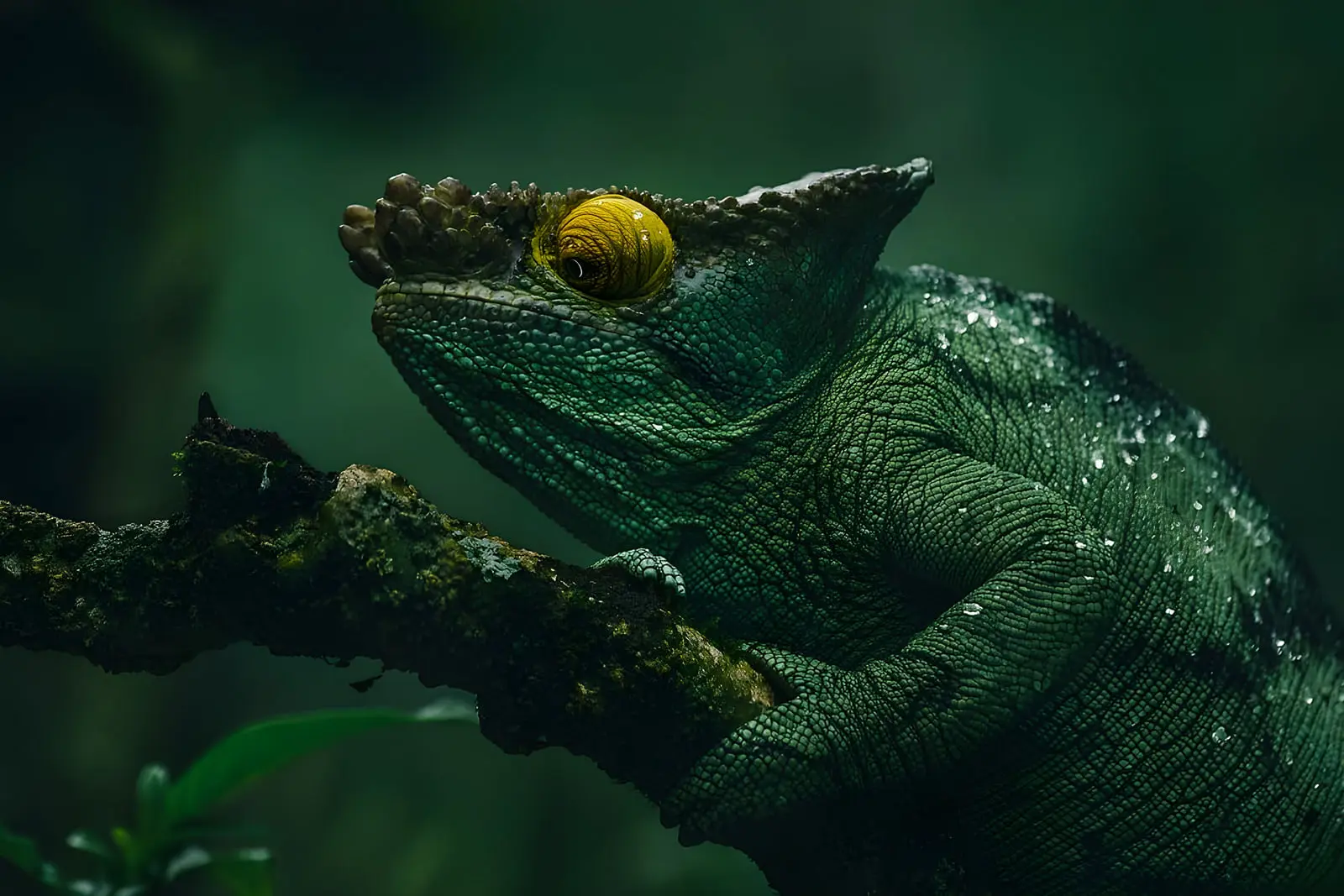 آدم‌چameleon (Chameleon) سبز رنگ روی شاخه در جنگل ماداگاسکار