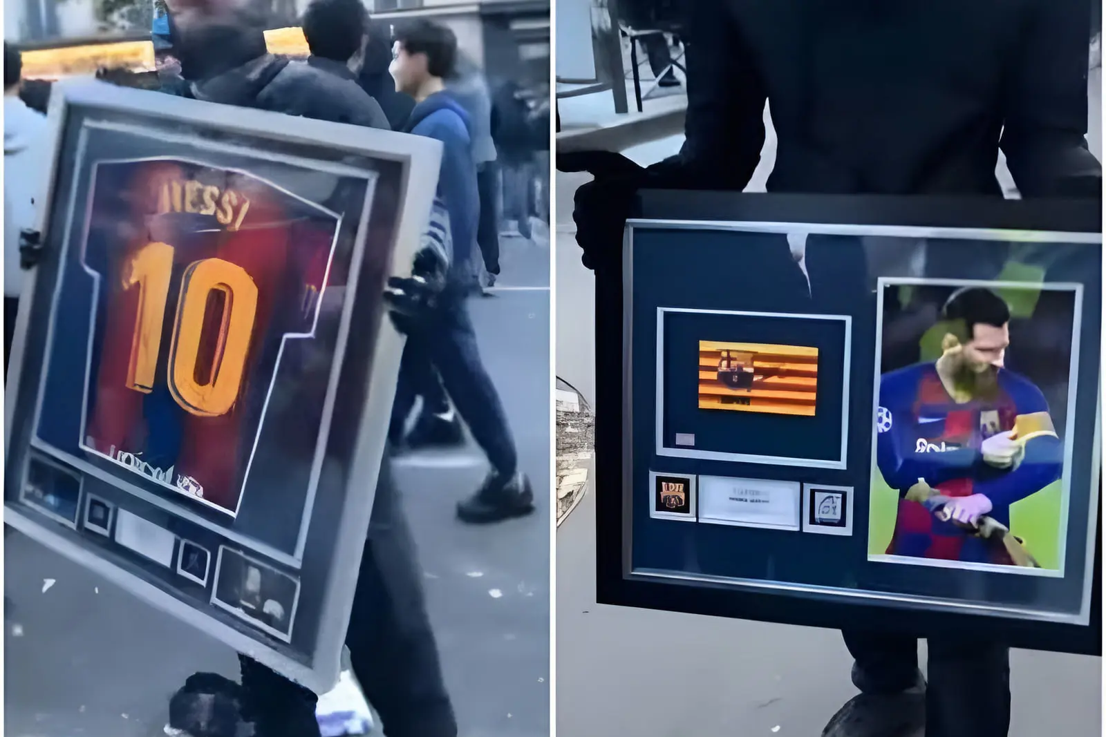 پیراهن شماره ۱۰ لیونل مسی (Lionel Messi) در قاب چوبی در خیابان