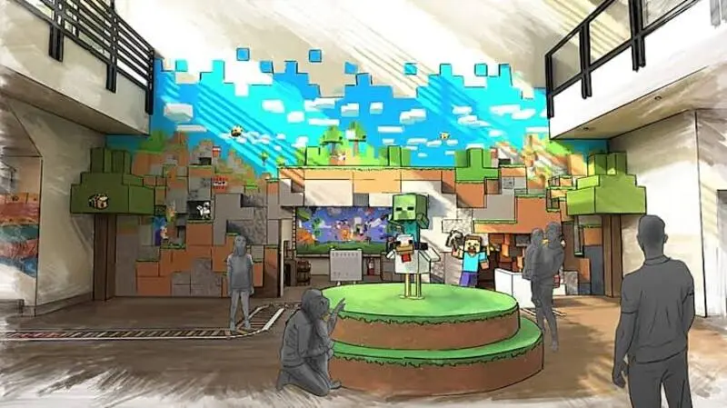 دکوراسیون داخلی هتل با تم بازی ماینکرفت (Minecraft) و شخصیت‌های پیکسلی