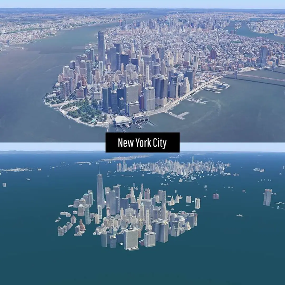 شهر نیویورک (New York City) در اثر بالا آمدن سطح آب‌های اقیانوس