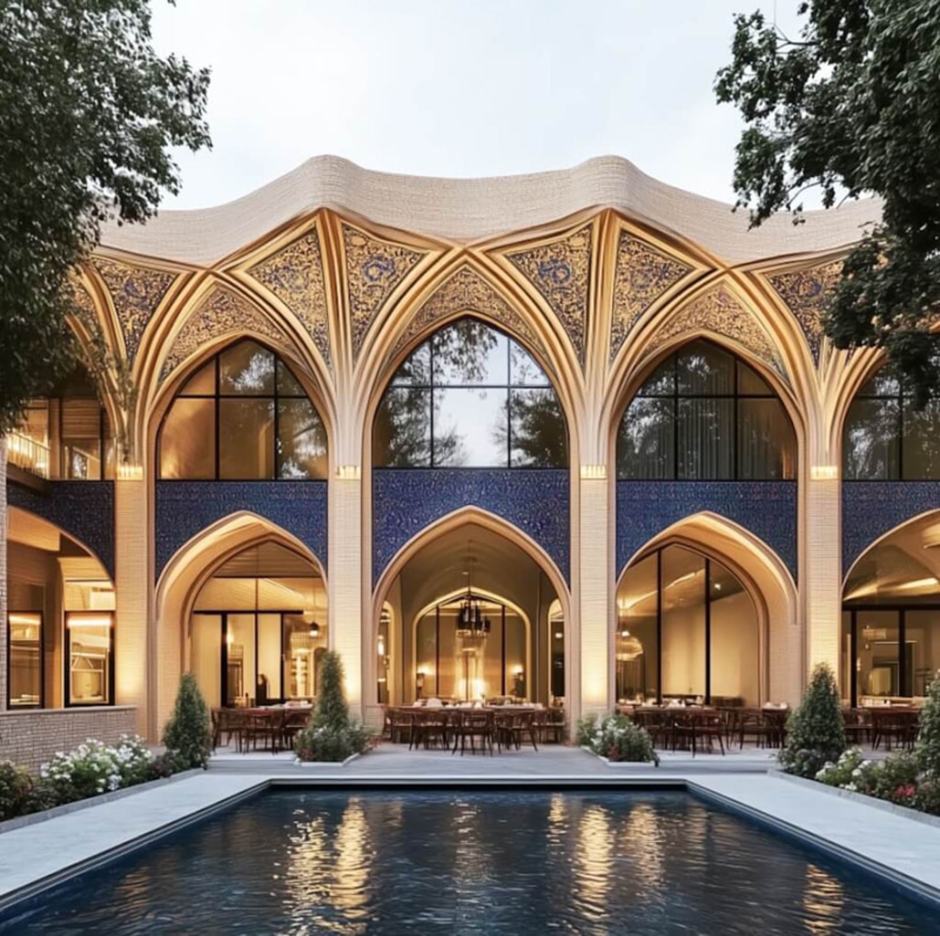 حوض و حیاط رستوران نور