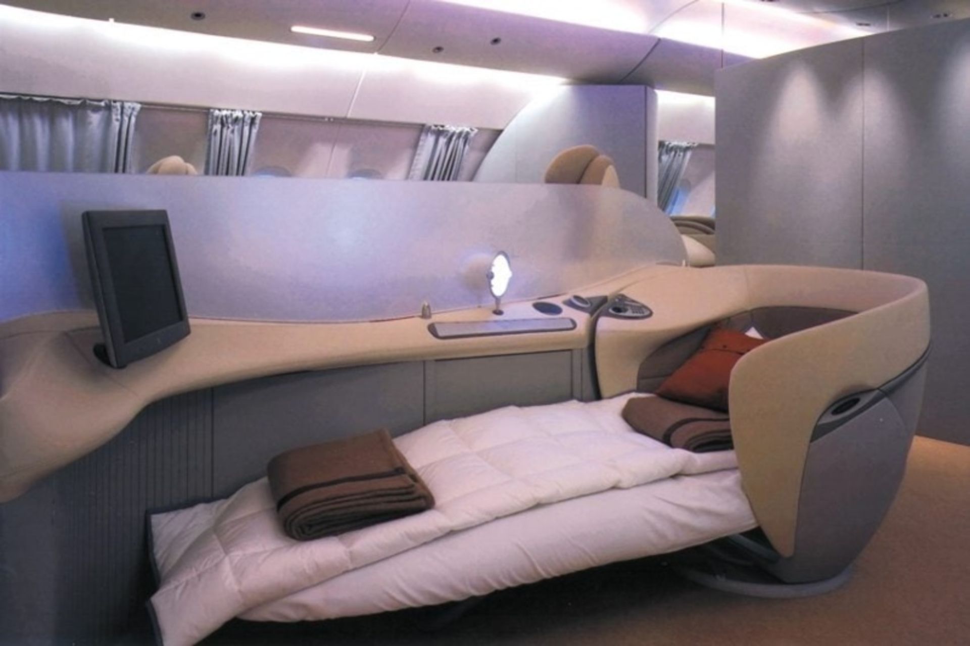 کابین ایرباس A380 با تختخواب و مانیتور