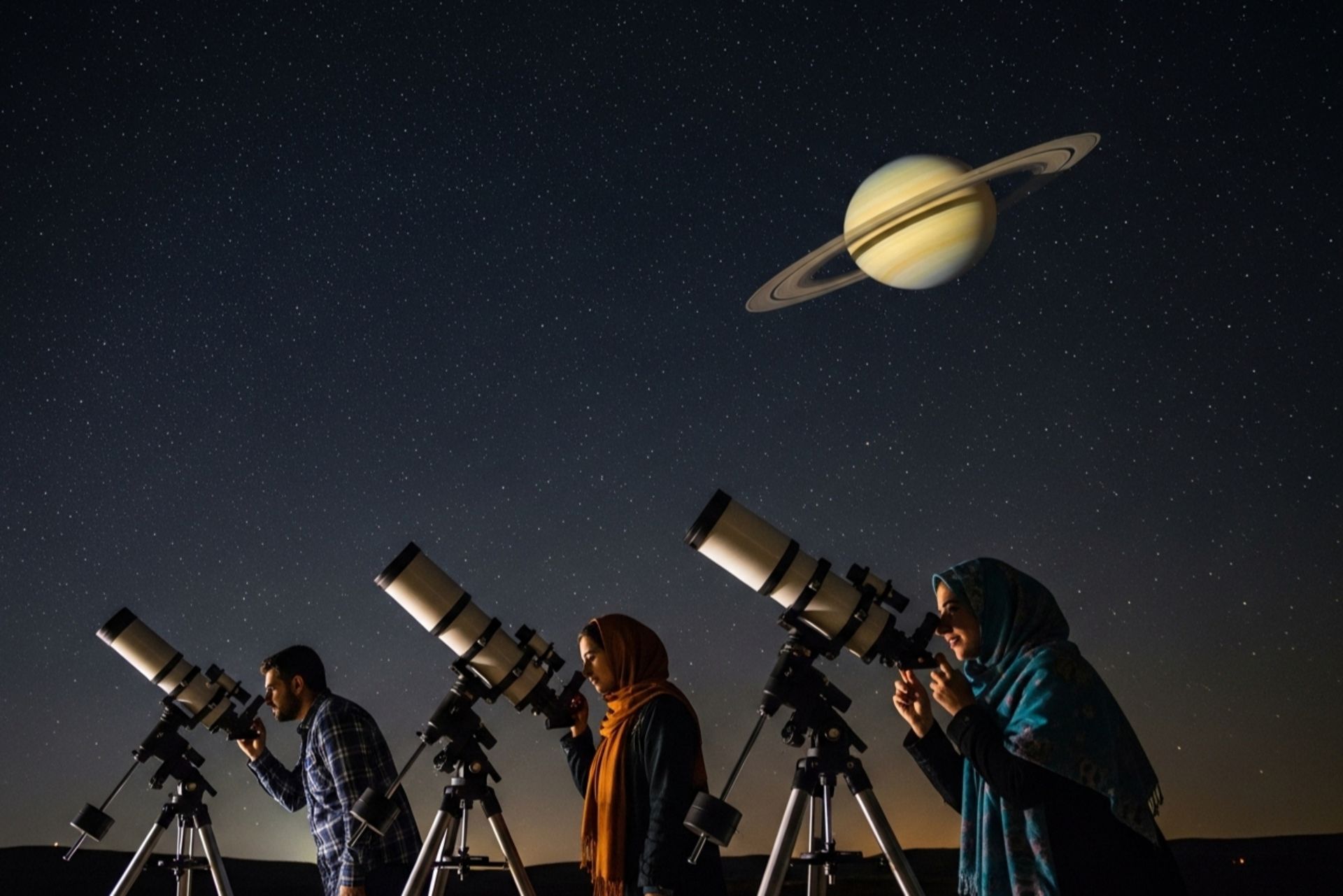 رصد سیاره زحل با تلسکوپ در یک رویداد عمومی