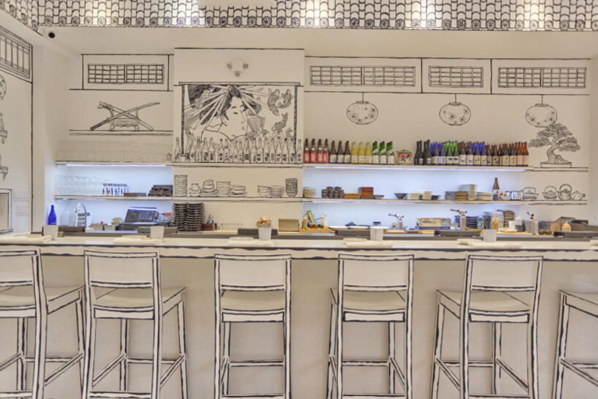 صندلی های پیشخوان رستوران دو بعدی منهتن