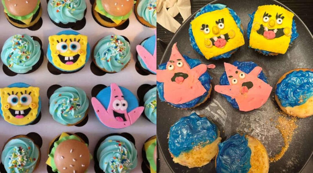 کاپ‌کیک‌های تزئین شده با طرح شخصیت‌های کارتونی اسپانژبابی (SpongeBob SquarePants)