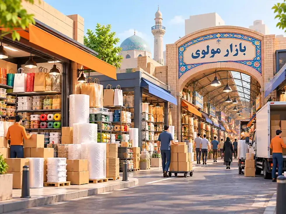 فروشگاه‌های لوازم بسته‌بندی و اقلام مصرفی در بازار مولوی تهران