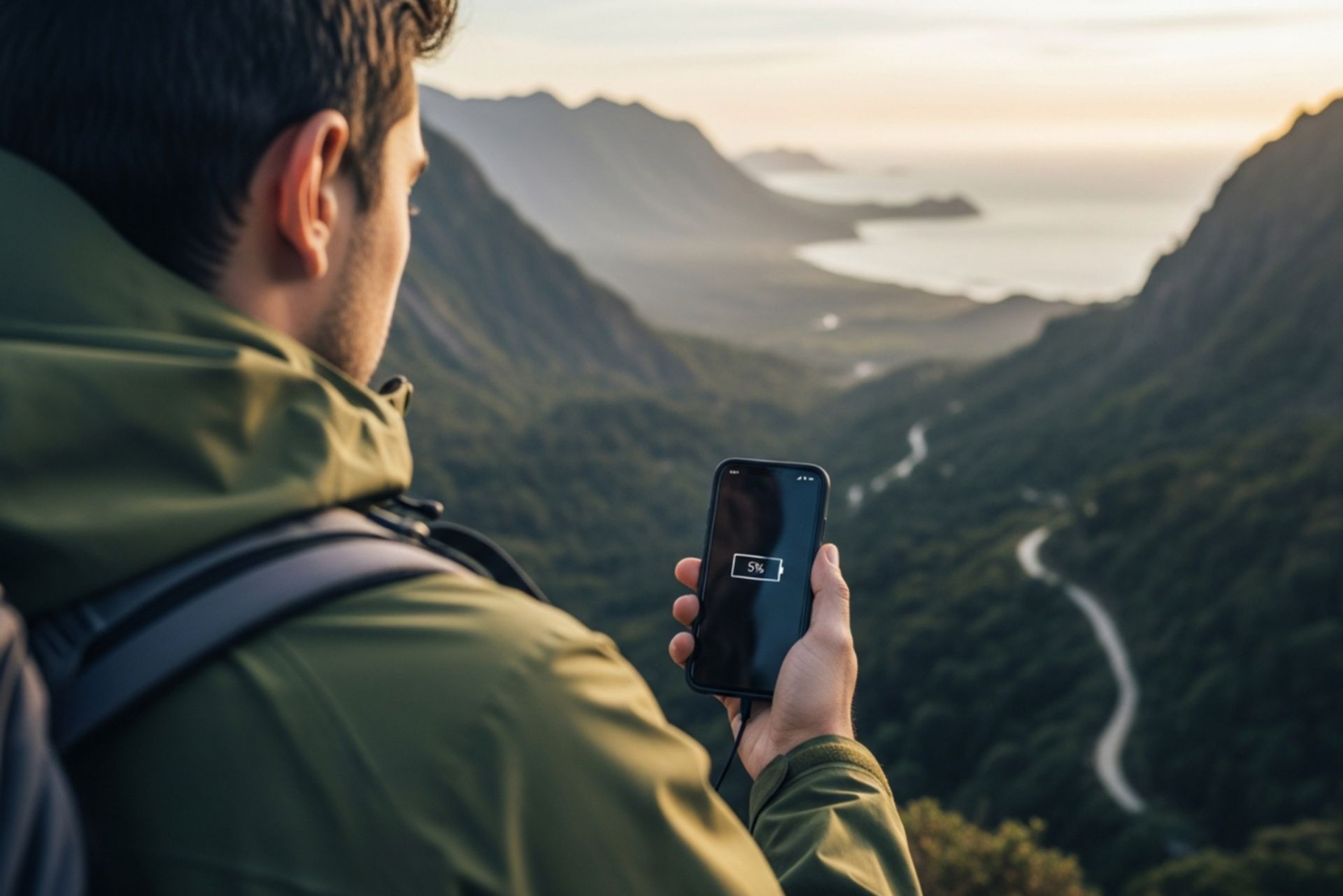 مسافر نگران و باتری رو به اتمام گوشی