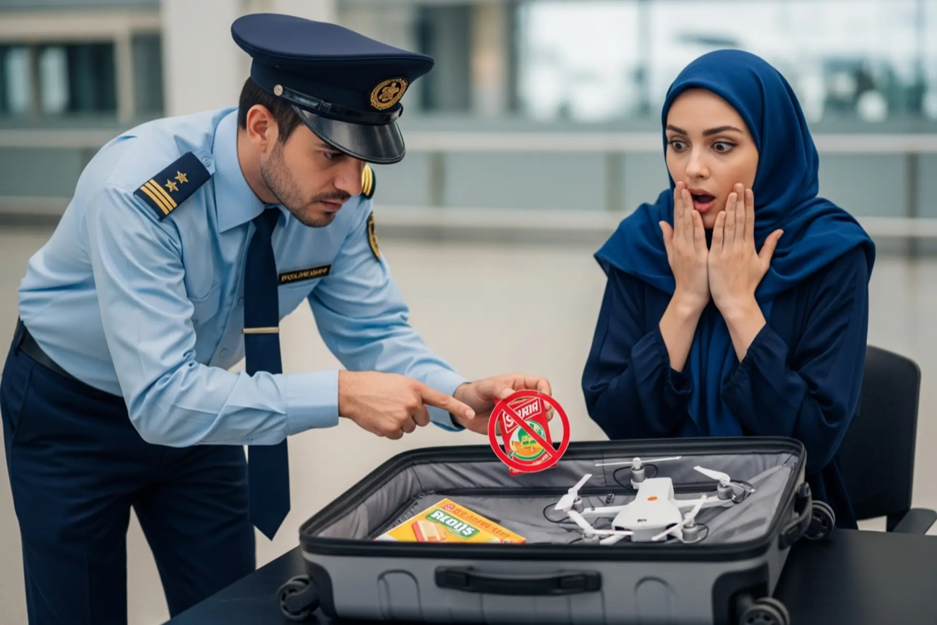 مسافر متعجب در گمرک با وسیله ممنوعه