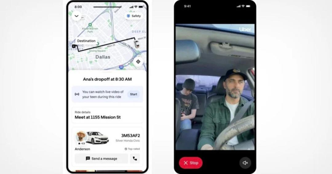 نمای اپلیکیشن اوبر (Uber) و پخش زنده ویدیو از داخل خودرو