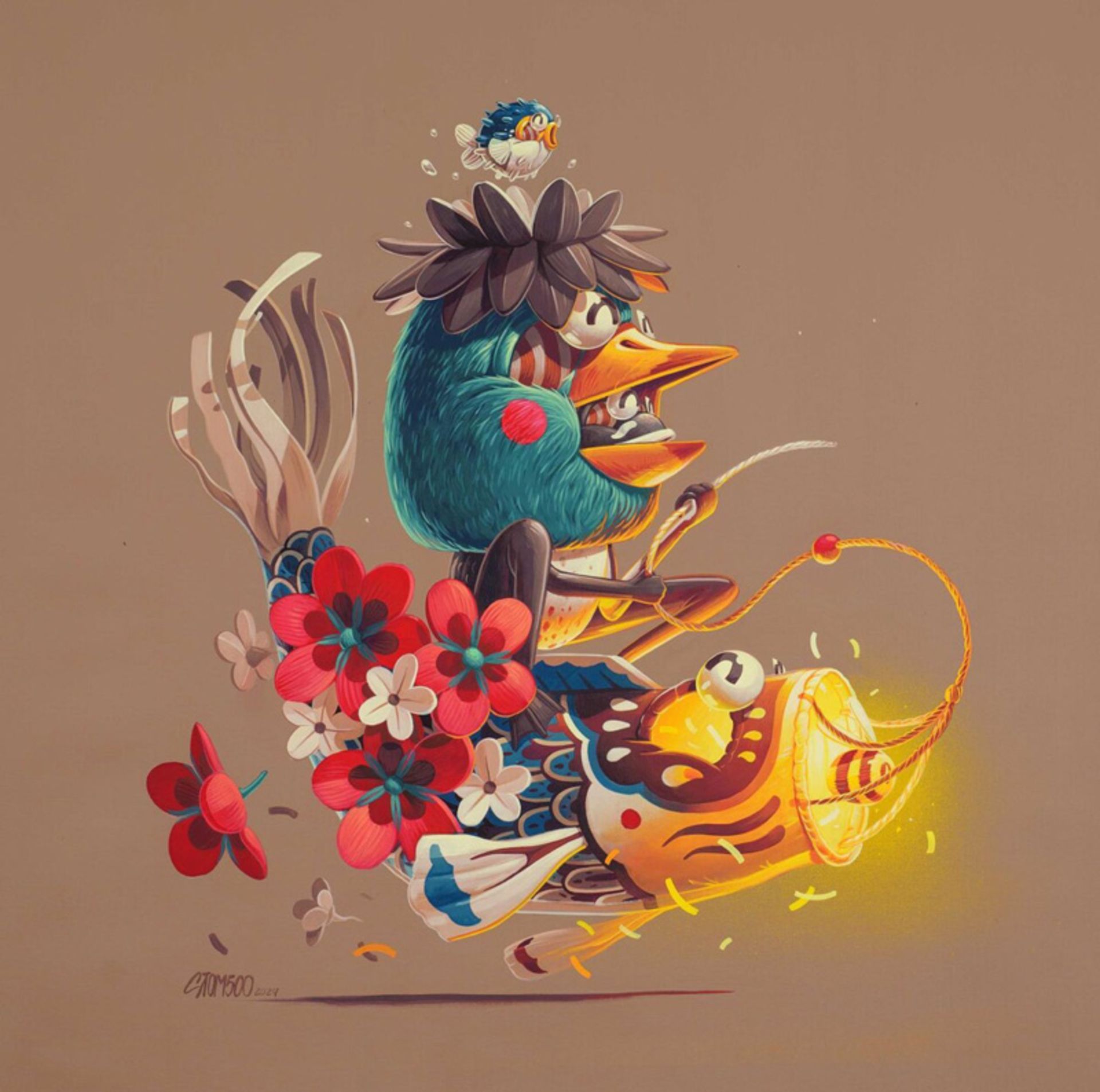 نقاشی دیواری پرنده کارتونی