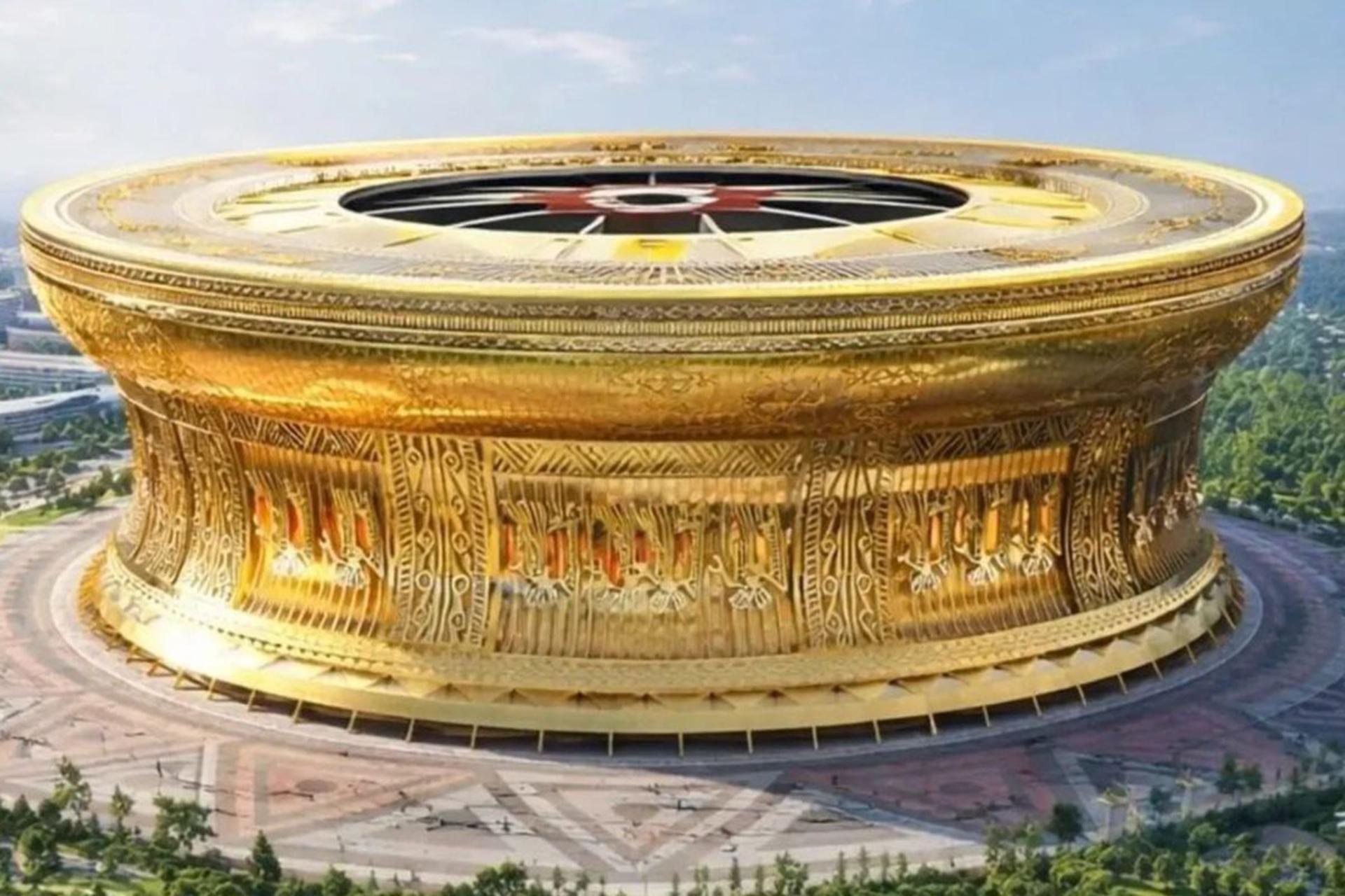 یک طرح سه‌بعدی از ورزشگاه عظیم «ترونگ دونگ» در ویتنام با معماری مدرن و دایره‌ای شکل که سقف متحرک آن نمایان است