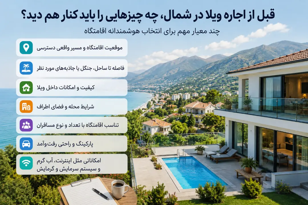 ویلا مدرن با استخر در کنار ساحل و کوهستان در شمال ایران