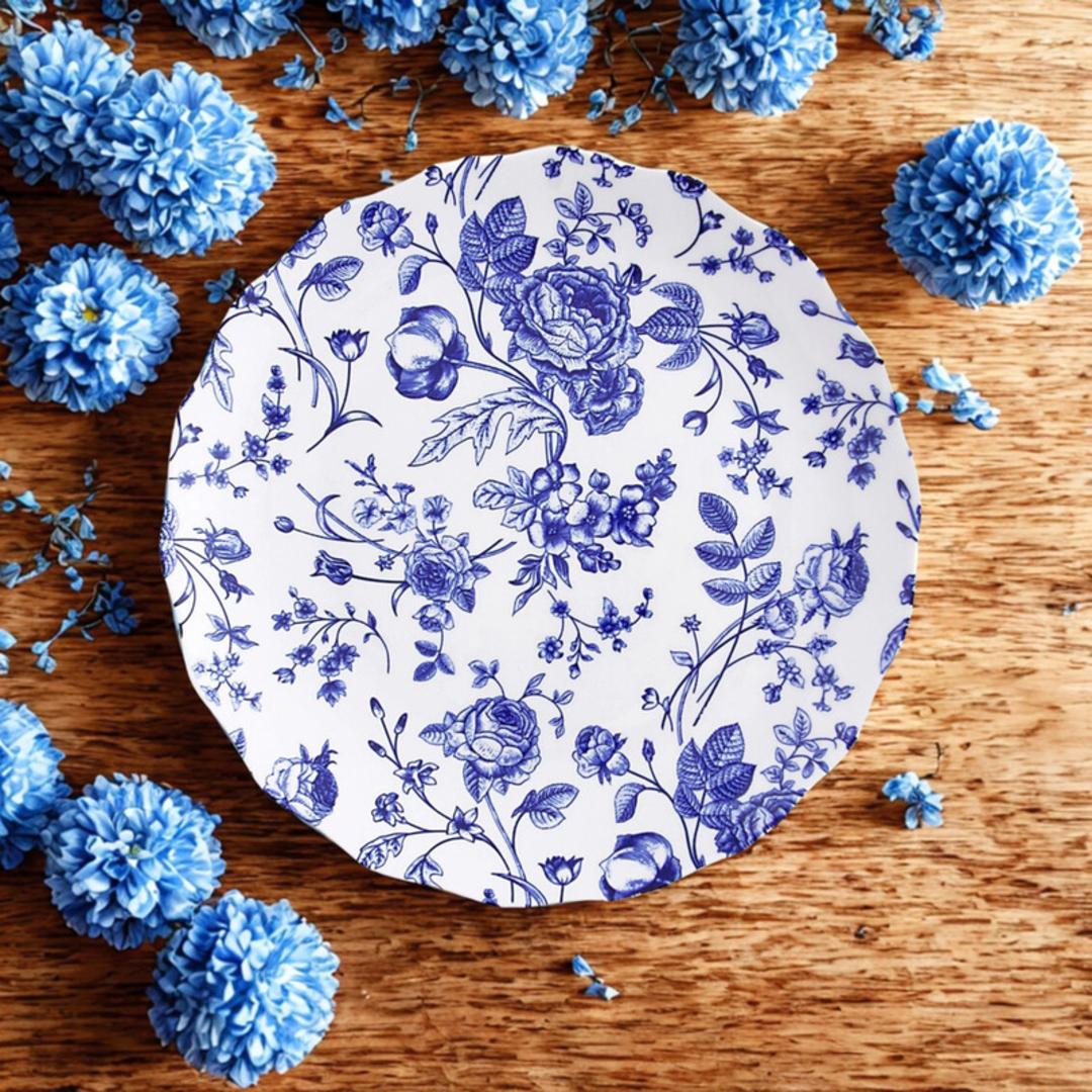 بشقاب گل‌گلی آبی قدیمی