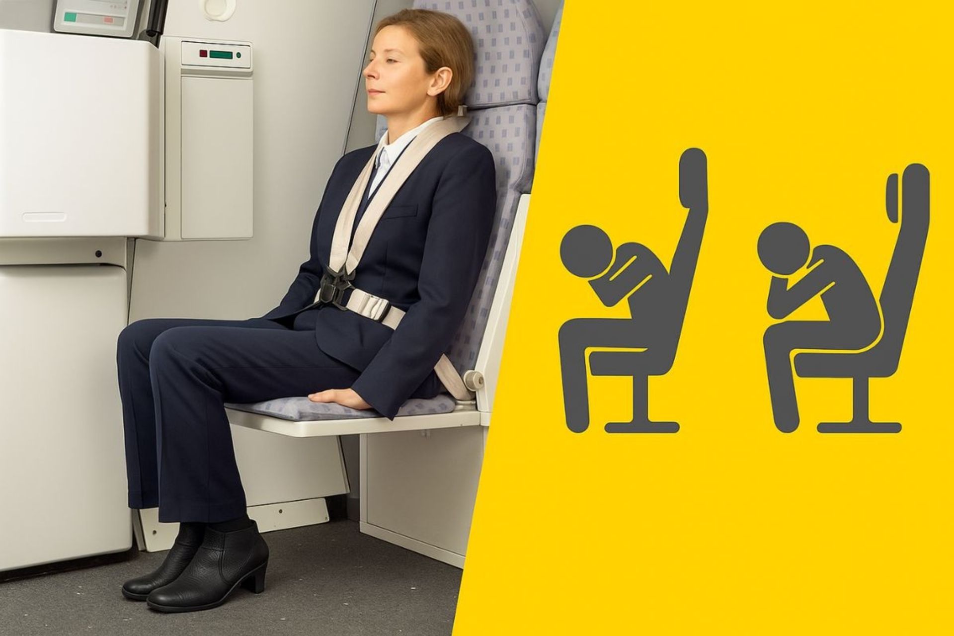 نشستن در وضعیت بریس مهماندار هواپیما